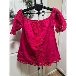 EUC Free People Fuscia pink lace short sleeve tunic oversized Size XS